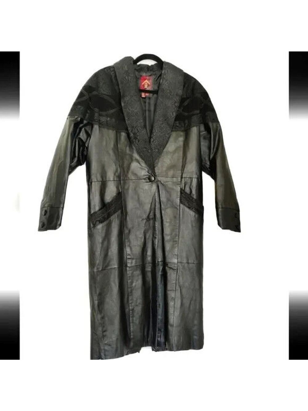 Vintage 90s Black Leather Long Coat Size MP